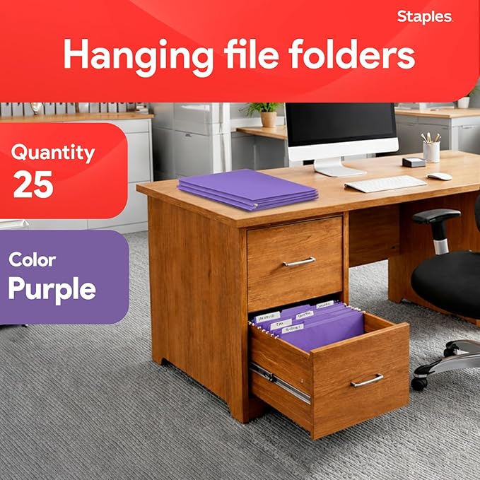 Staples Hanging File Folders, Letter Size, 1/5‑Cut Tabs, Tear‑Resistant - Image 2