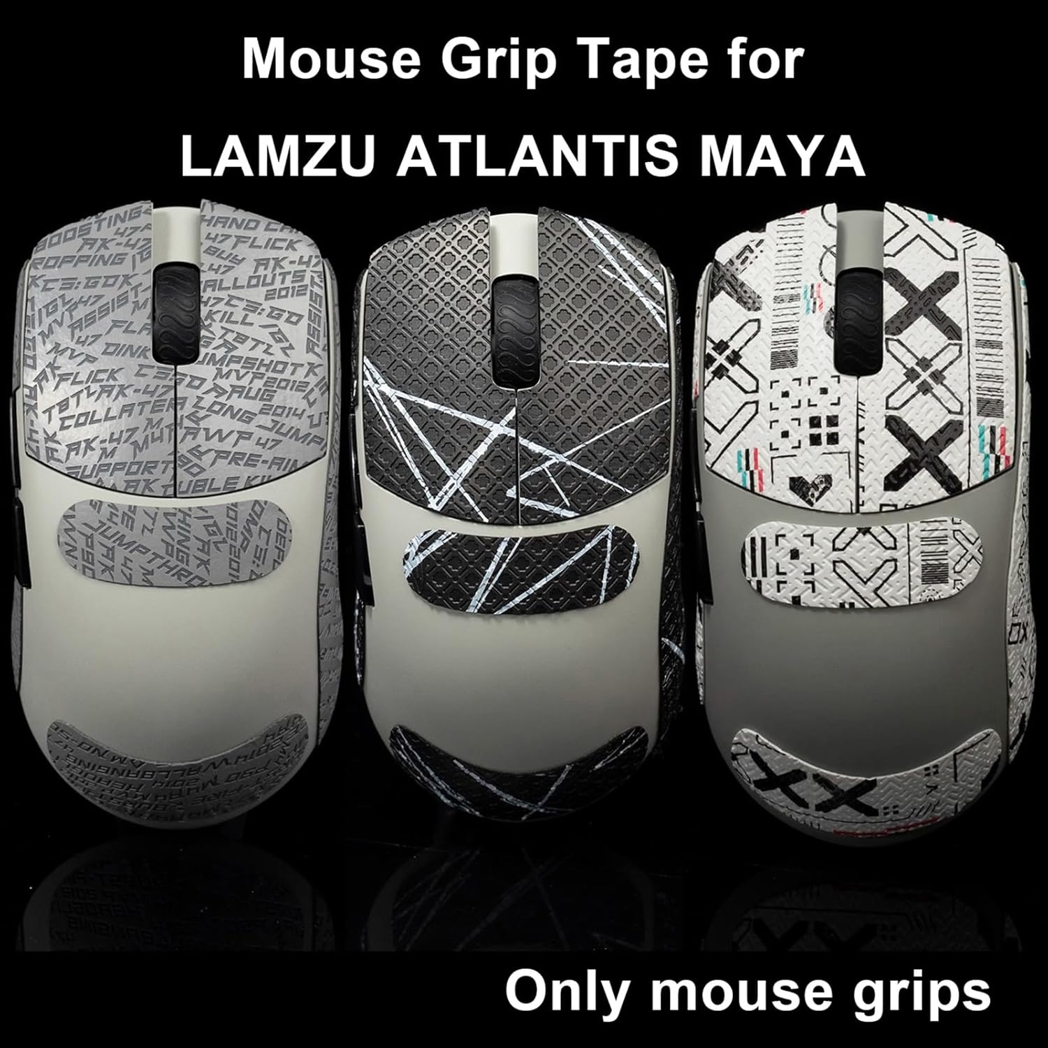 Grip Tape for Lamzu Atlantis Maya - Anti-Slip,Enhanced Control, Sweat Resistance,Improves FPS Gaming Grip & Mouse Protection [Pre-Cut] CS White 0.3mm