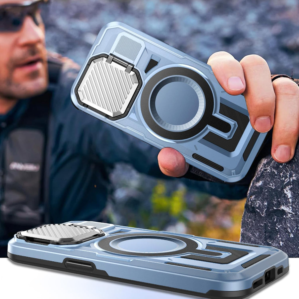 Camera Stand Case for iPhone 14 Plus, [Compatible with Mag Safe] [Lens Cover] 2024 Version Military Grade Protective Soft Case for iPhone 14 Plus 6.7 inch Men Women,Blue