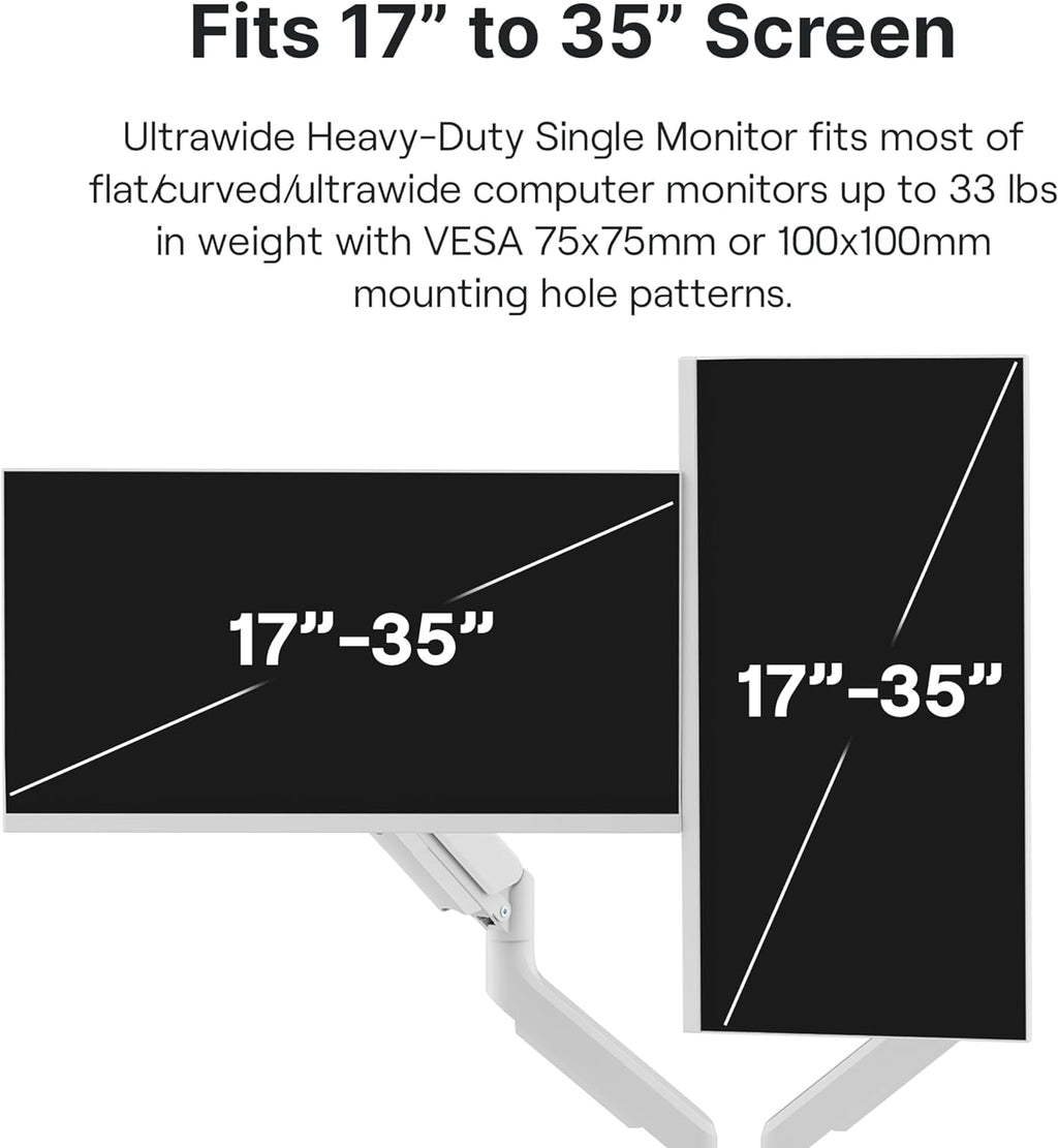 Pixio PS2D White Ultrawide Heavy-Duty Premium Dual Monitor Arm Stand Desk Mount - Fits up to 35 inches Two Monitors, Weights up to 33 lbs Each, Compatible with VESA 75x75mm 100x100mm