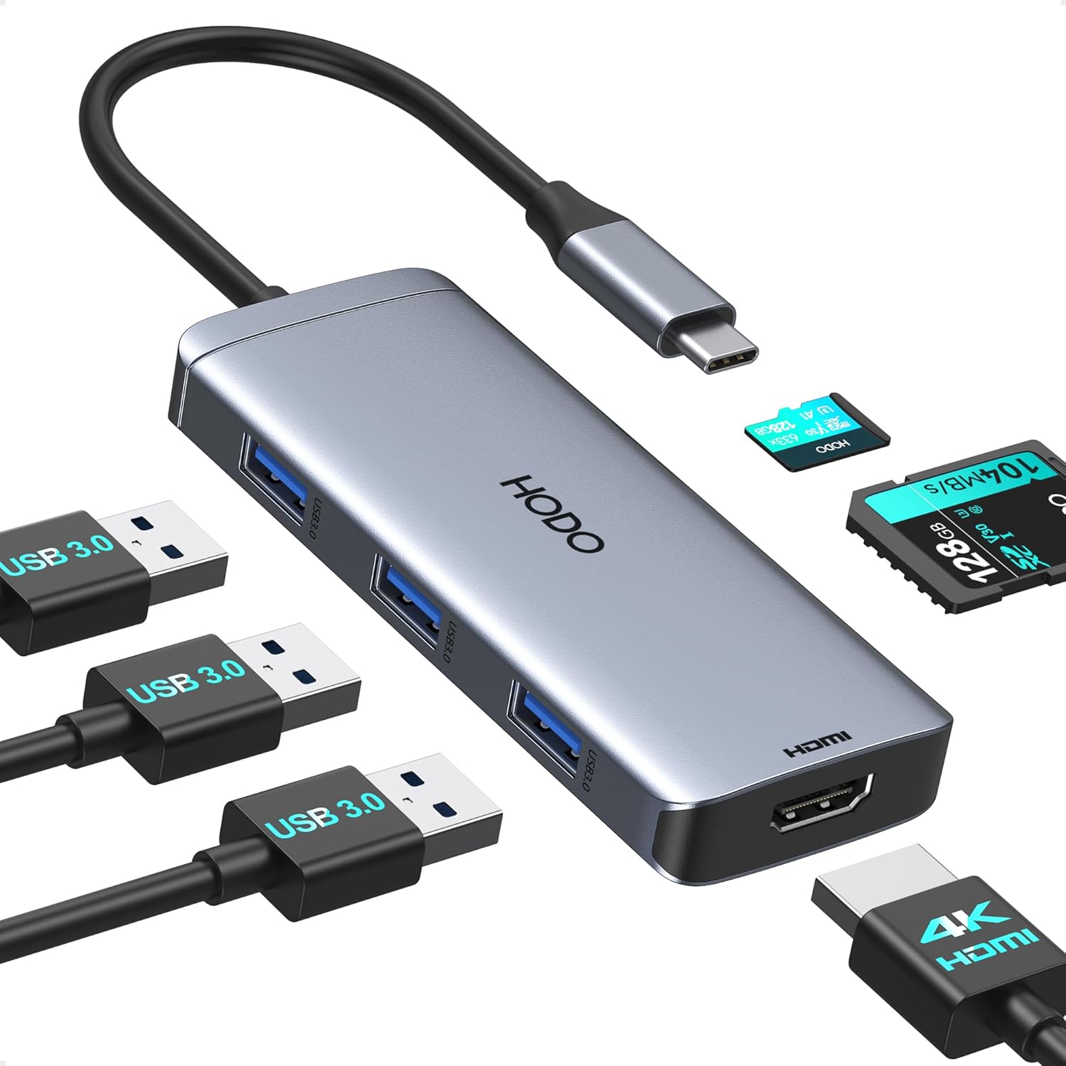 USB-C Hub Multiport Adapter for MacBook Air/Pro - 6 in 1 HDMI Dongle with 4K, USB 3.0 Ports, SD/TF Card Reader for MacBook m1/m2/m3/m4, Dell XPS, HP, Lenovo, Surface and Other Type-C Devices