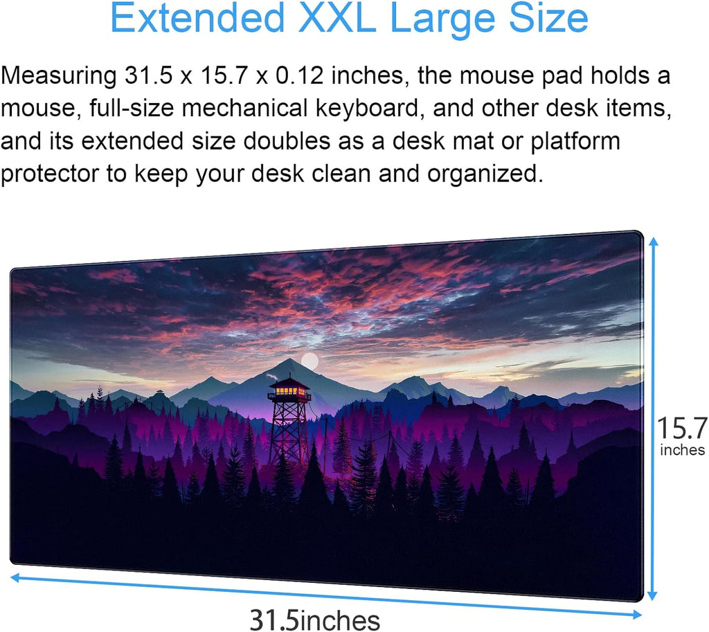 Fantasy Mouse Pad Large Gaming Mousepad Full Desk Computer Pad, Purple Black Anime Art Desk Pad Keyboard and Mouse mat with Stitched Edges, 31.5 x 15.7 inches Non-Slip Washable Colorfast