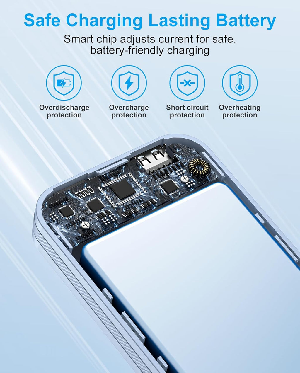 Portable Charger with Built-in Cables and Wall Plug, 12000mAh 22.5W USB C Power Bank Fast Charging with LED Display, External Battery Pack Travel Essentials Compatible with iPhone, iPad, Samsung Blue
