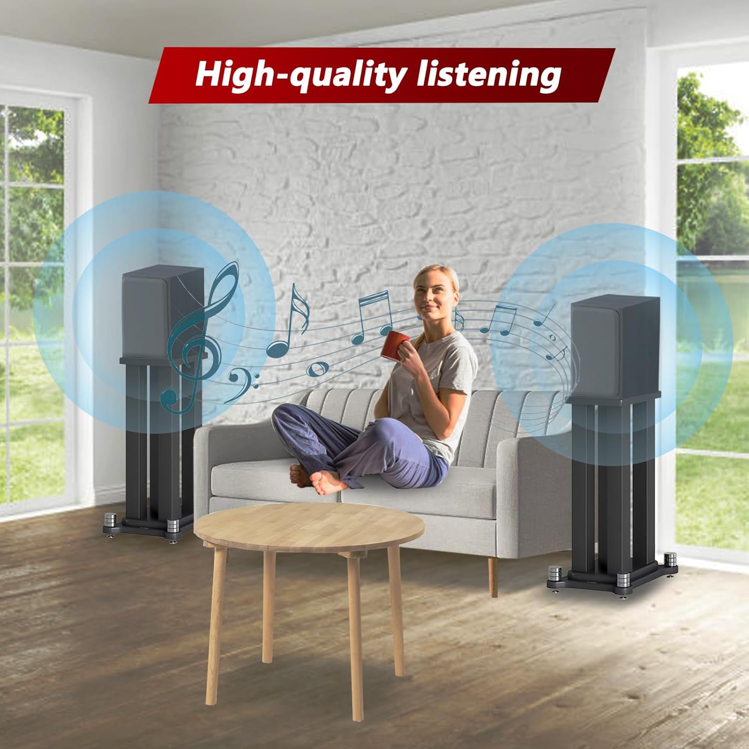 A Pair of Universal Speaker Stands, Heavy Duty Speaker Stands Holds Bookshelf Speaker Satellite Speaker Large Speaker, Vibration-Absorbing MDF Design, Holds 88lbs Speaker (Teak, 80cm/31.4in)