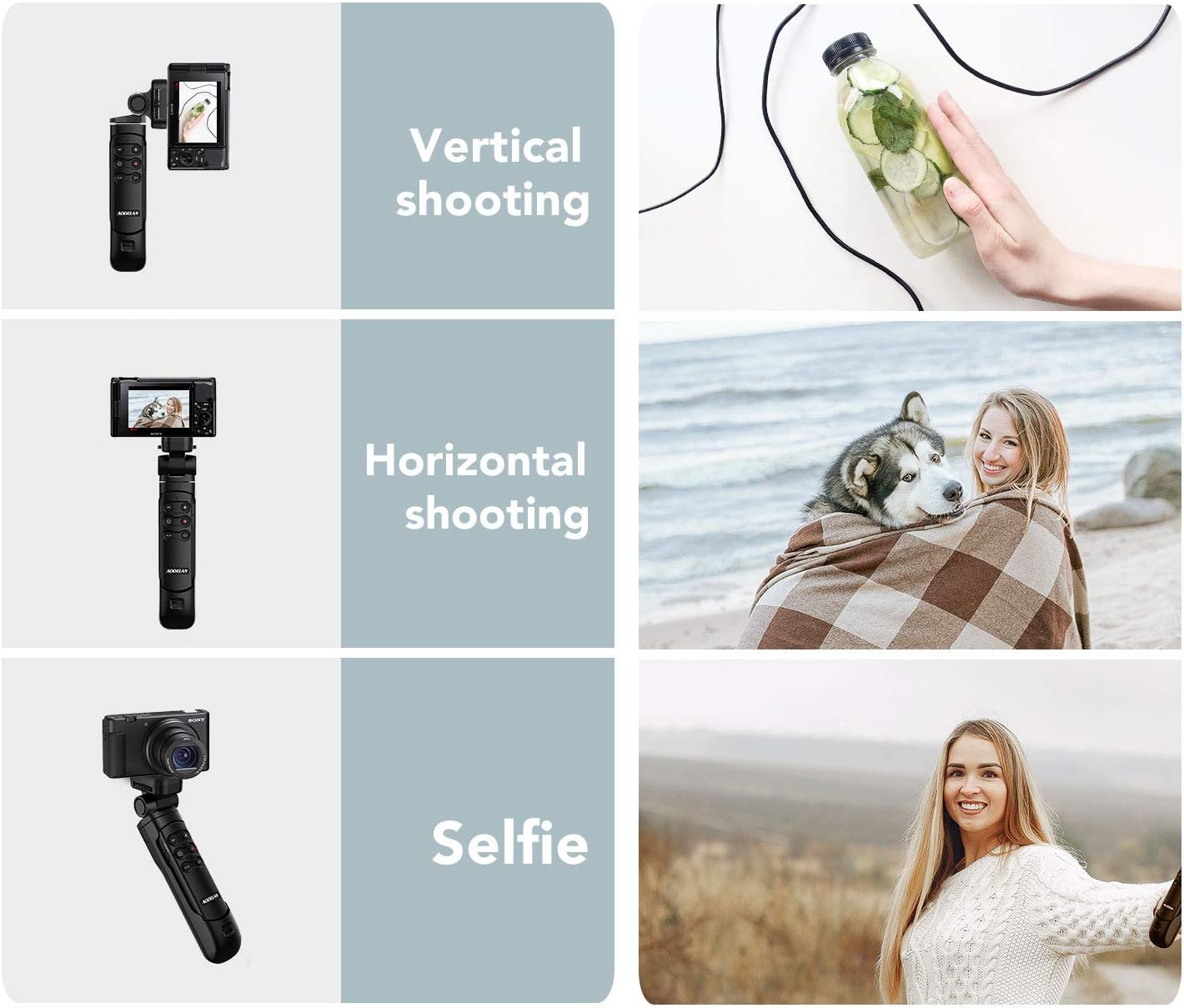 AODELAN Wireless Shooting Grip Tripod with Remote Control for Vlogging, for Sony ZV-E10,ZV-1F, ZV-E10 II, a6100, a6400, a6600, a7 III, a7R III, a7R IV, a9, a9 II, Replace Sony GP-VPT2BT
