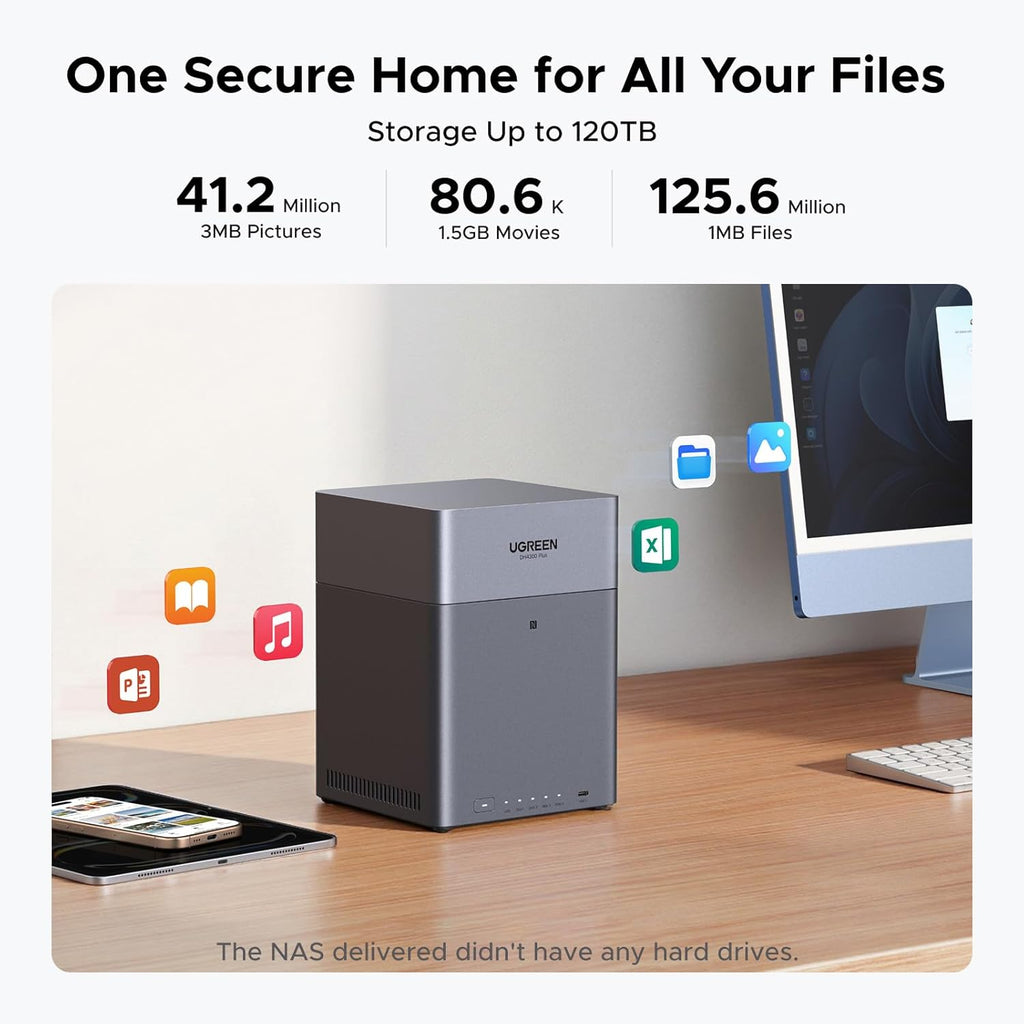 UGREEN NASync DH4300 Plus 4-Bay Desktop NAS, Support Capacity 120TB (Diskless), Remote Access, AI Photo Album, Beginner Friendly System, 8GB LPDDR4X RAM, 2.5GbE, 4K HDMI, Network Attached Storage