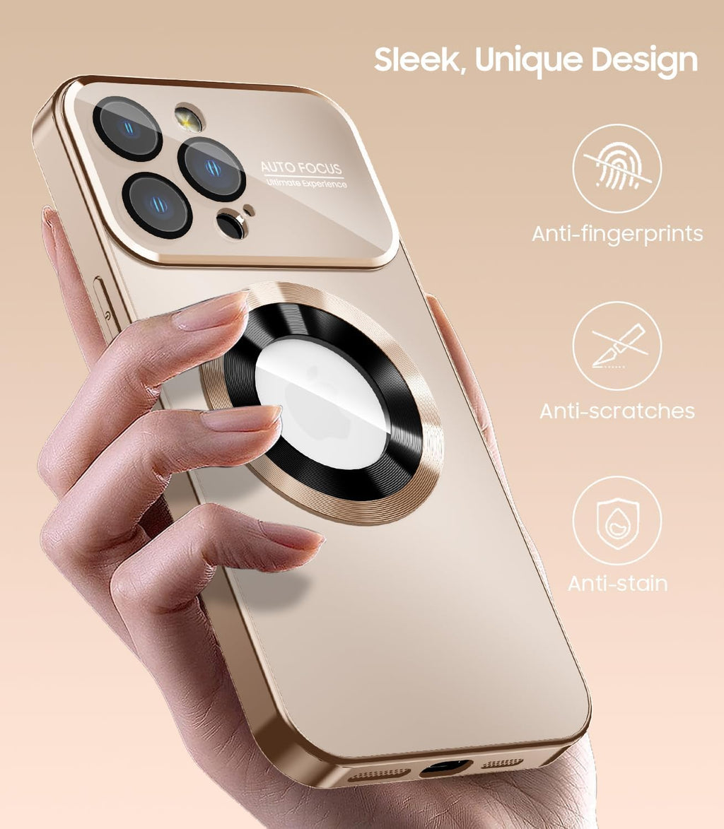 Magnetic for iPhone 14 Pro Max Case, Compatible with MagSafe, Built-in Camera Lens Protector, Logo View, Military Grade Drop Proof Phone Case Cover, Desert Titanium