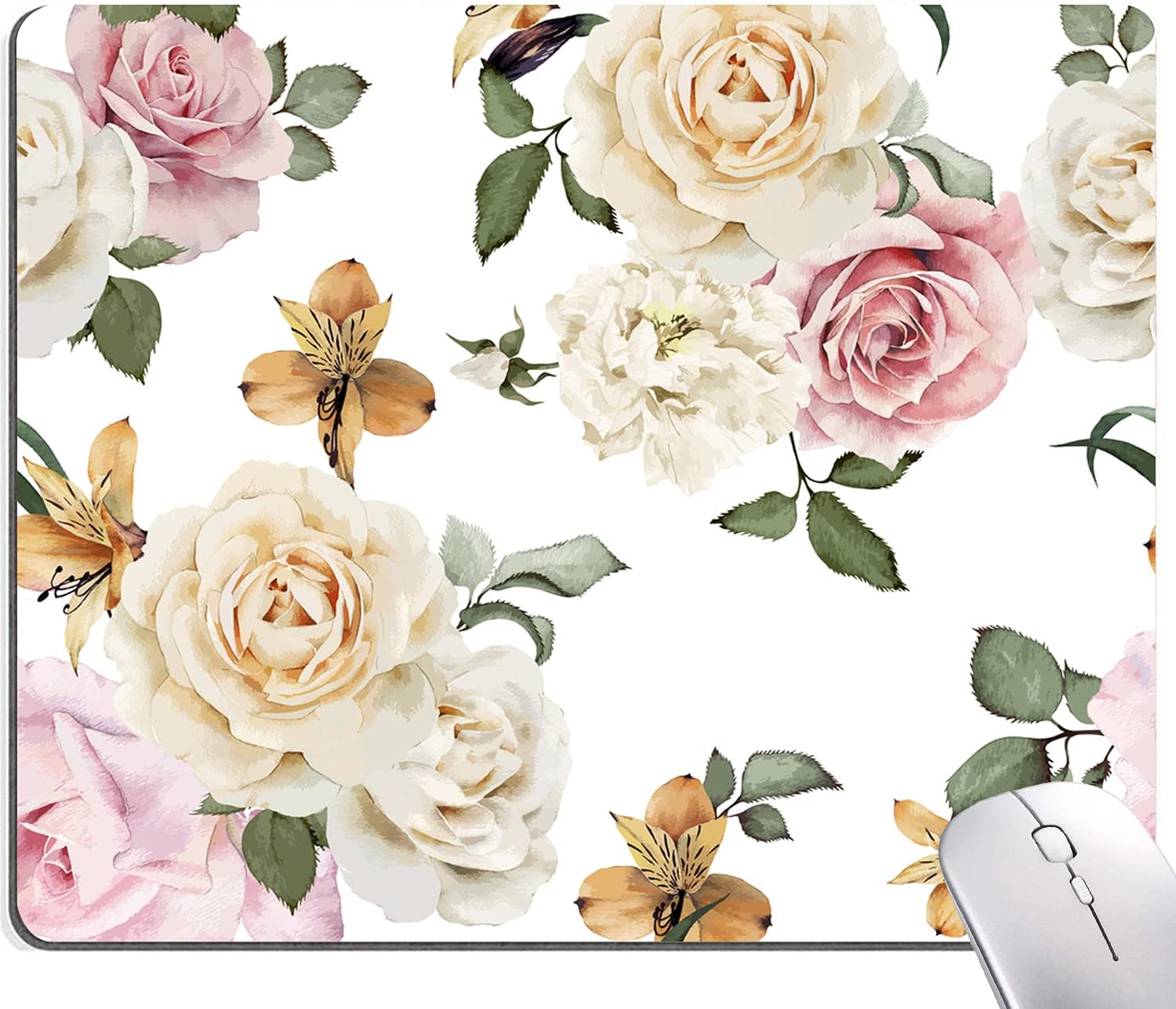 Mouse Pad, Vintage Roses Flower Floral Mouse Pad Rectangle Custom Designs, Waterproof Anti-Slip Rubber Mousepad Office Accessories Desk Decor Wireless Mouse Pads for Computers Laptop