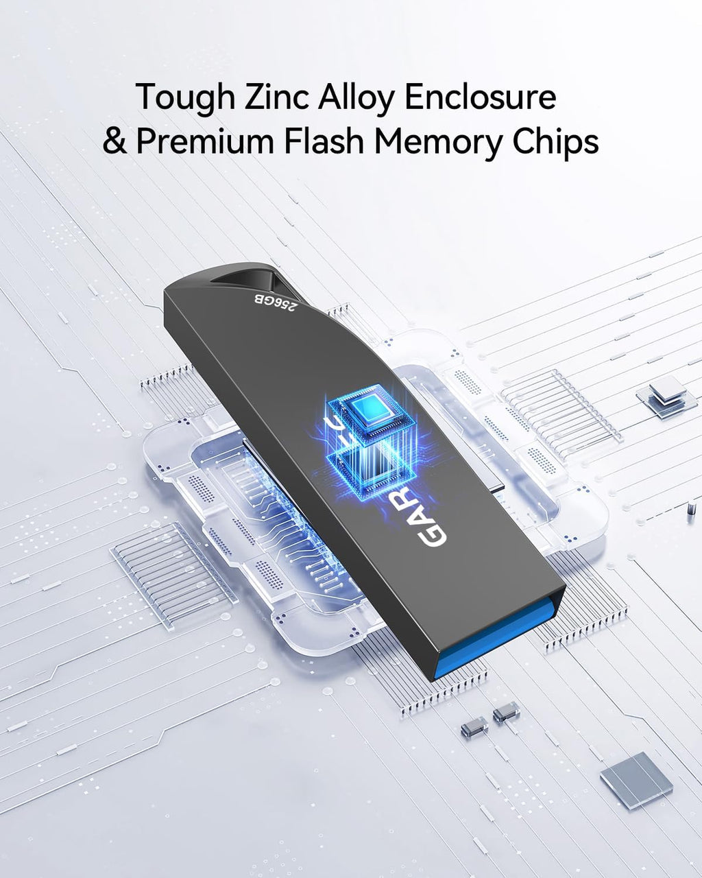 256GB USB Flash Drive, Metal USB 3.0 Memory Stick Waterproof Slim Thumb Drive Portable USB Drive with Keychain Hole Stylish Jump Drive for Computer/Laptop/Car/Smart TV