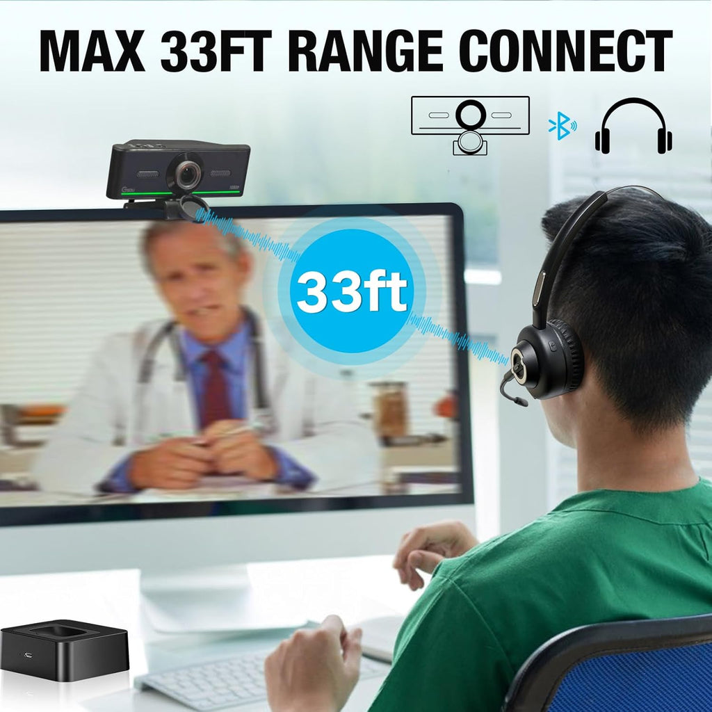 Webcam with Headset and Microphone, 1080P Webcam with Privacy Cover, Plug and Play Web Camera for Desktop Computer Zoom Meetings, Audio Bluetooth only for Headset