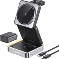 【2025 Upgraded】Wireless Charger 3 in 1, Foldable Wireless Charging Station with Night Light for Apple MagSafe Charger, Travel Magnetic Charger Stand, Nightstand Fast 15W Charging Station (20W Adapter)