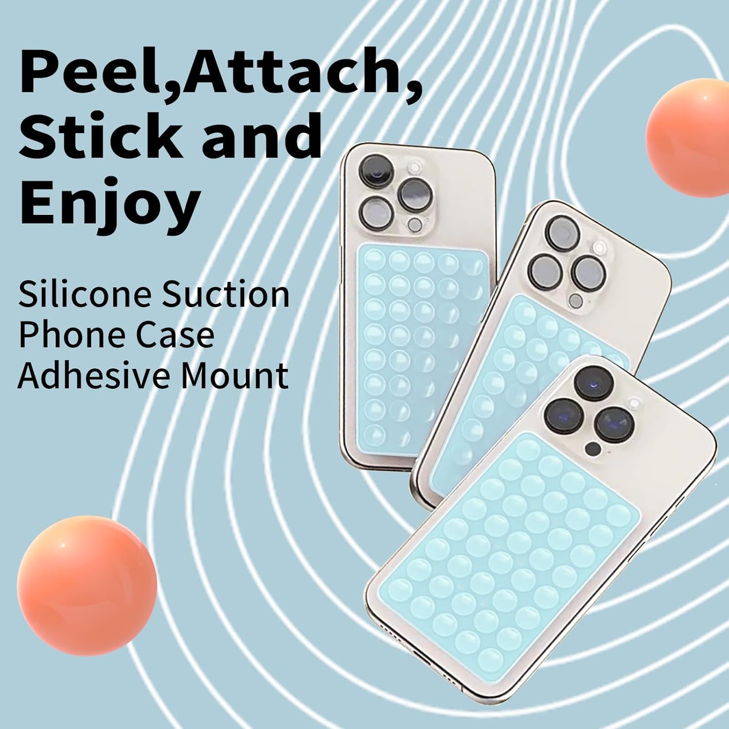 Octobudy Silicone Sticky Grip Suction Cup Phone Mount - Double Sided, Higher Suction Power Holder for Hands-Free Selfies & Videos,Silicone Phone Sticky Grip Compatible iPhone Android（Blue）