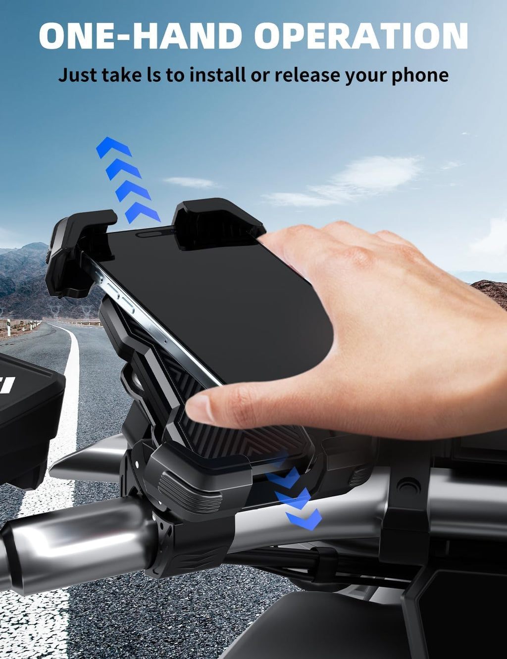 Bike Phone Holder, 360° Adjustable Motorbike Phone Holder for 4.7"-7.2" Smartphones Phone Bicycle, Motorcycle Mirror Mount, Universal Handlebar Phone Mount for MTB/Scooter/Dirt