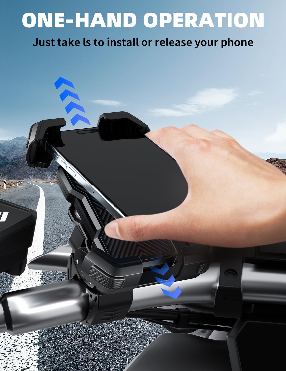 Bike Phone Holder, 360° Adjustable Motorbike Phone Holder for 4.7"-7.2" Smartphones Phone Bicycle, Motorcycle Mirror Mount, Universal Handlebar Phone Mount for MTB/Scooter/Dirt