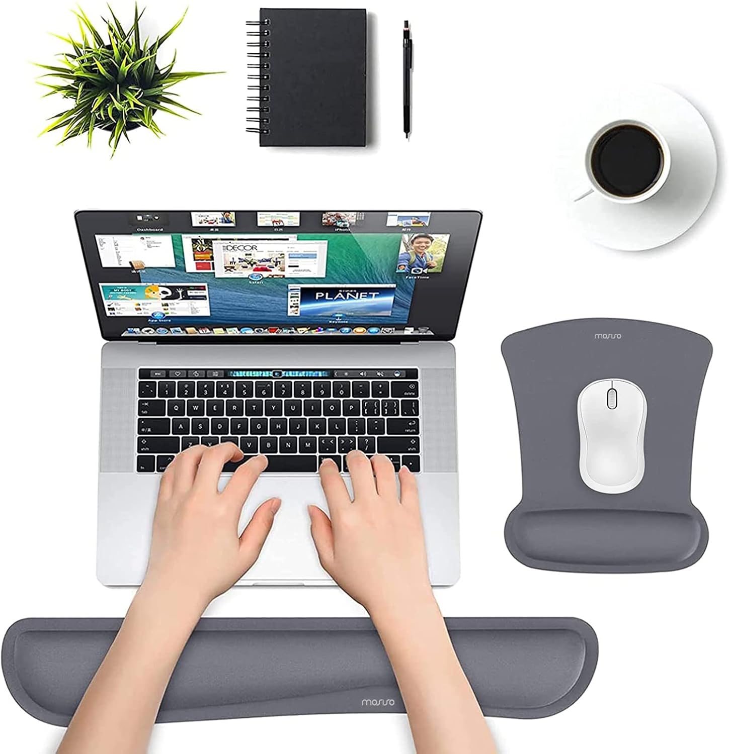 MOSISO Wrist Rest Support for Mouse Pad & Keyboard Set, Ergonomic Mousepad Non-Slip Base Home/Office Pain Relief & Easy Typing Cushion with Neoprene Cloth & Raised Memory Foam, Space Gray