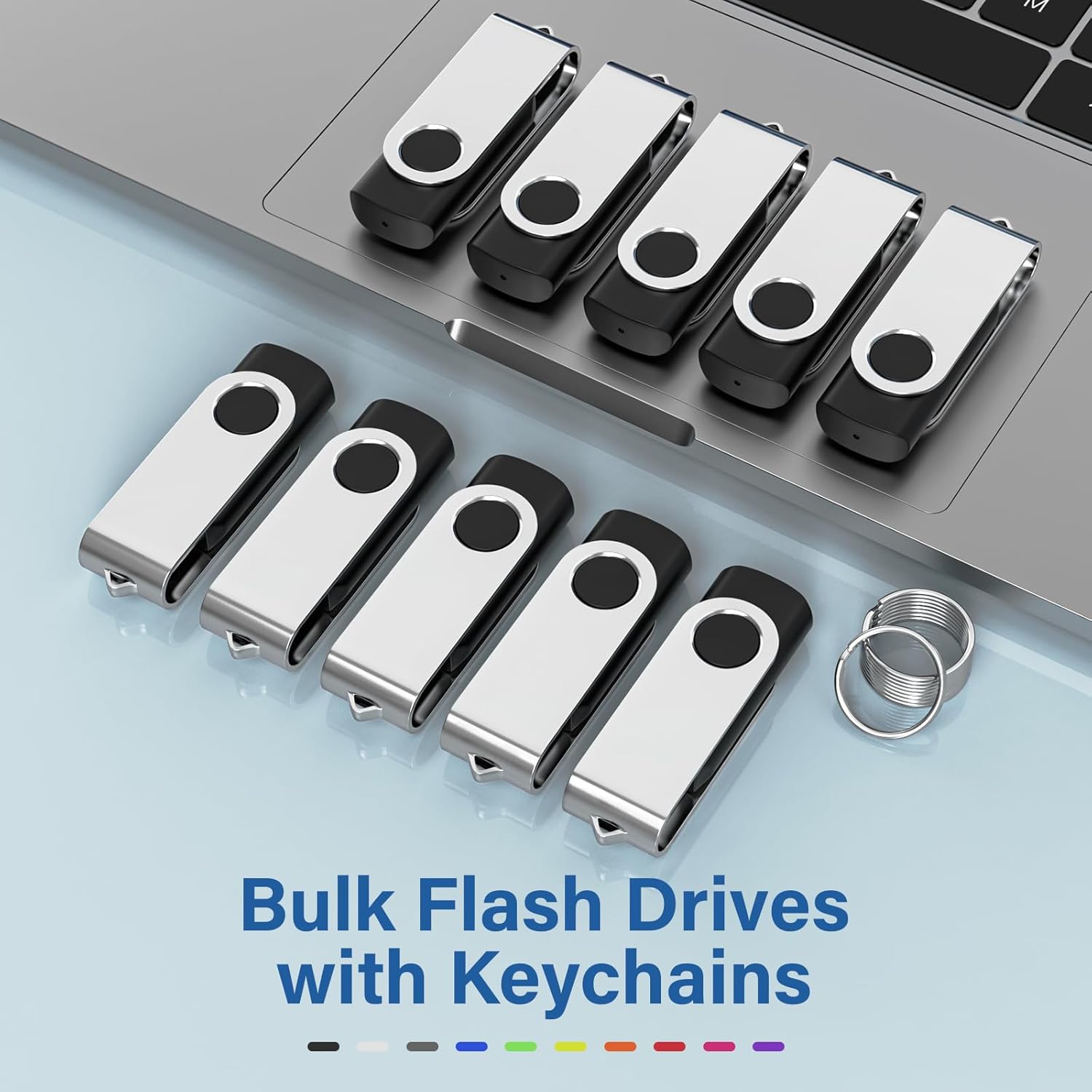 USB Flash Drives 16GB 10 Pack, Wooolken USB 2.0 Thumb Drives with Keychains Memory Stick USB Drive Pendrive for PC Laptop Computer (Black)
