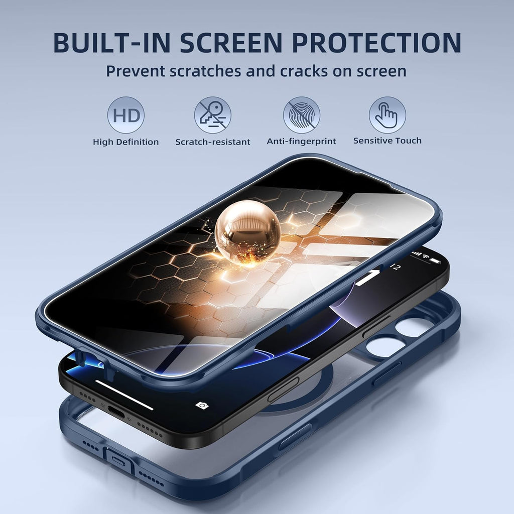 BERFY Magnetic for iPhone 16 Pro Max Case, Compatible with MagSafe, Built-in Privacy Screen Protector and Upgraded Camera Protection, Anti-Spy Full Body Shockproof Phone case for 16 Pro Max 6.9", Blue