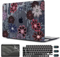 CISSOOK Case for MacBook Air 13 inch M1 Chip A2337 A2179 A1932 2021-2018 Release, Protective Black Shell with Keyboard Skin + Screen Protector for MacBook Air 13-inch with Touch ID, Texture Flowers