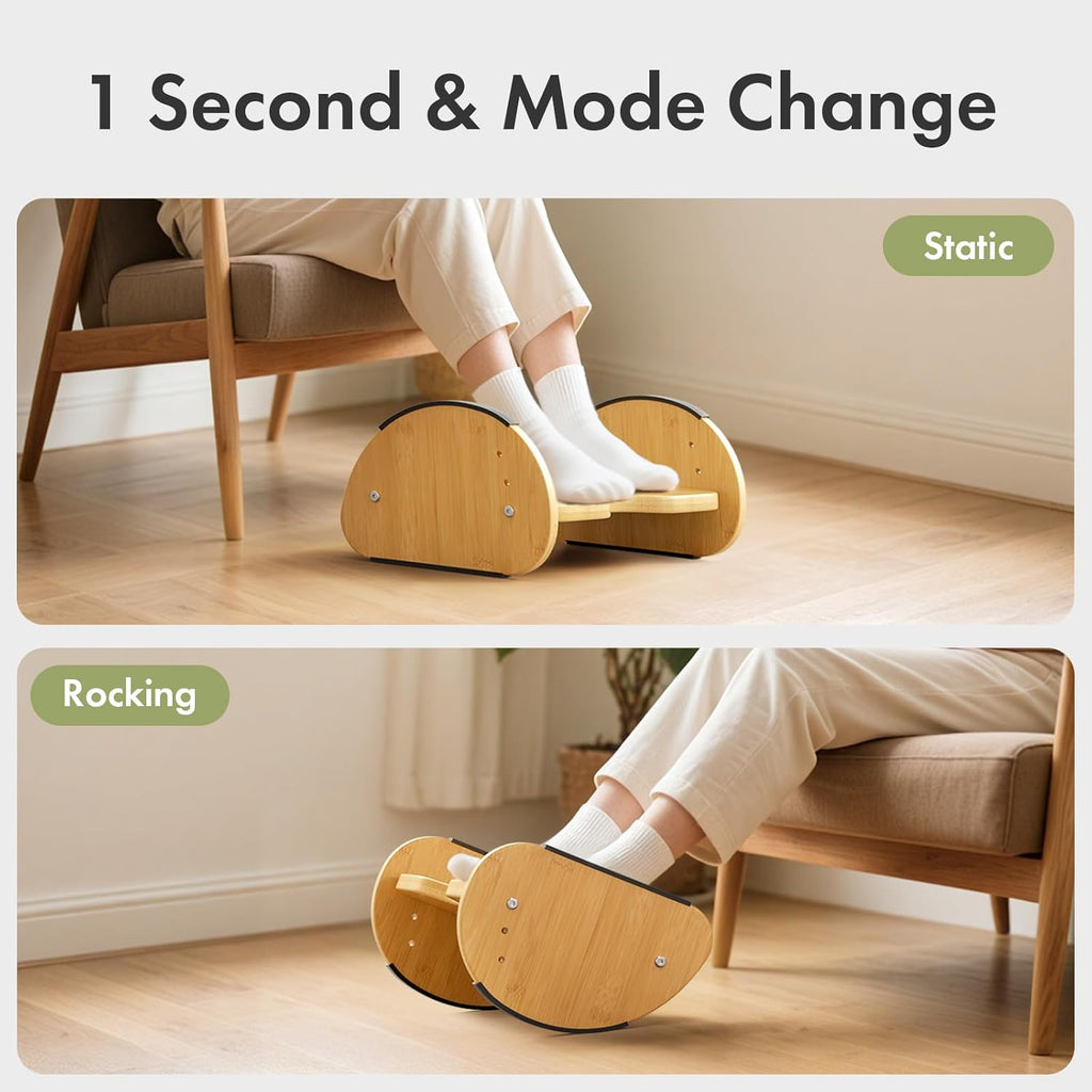 Amazer Bamboo Foot Rest for Under Desk at Work, 2-in-1 Reversible Rocking Footrest Adjustable Foot Stool, Ergonomic Footrest for Under Gaming Desk, Feet Support Leg Footstools for Home Office