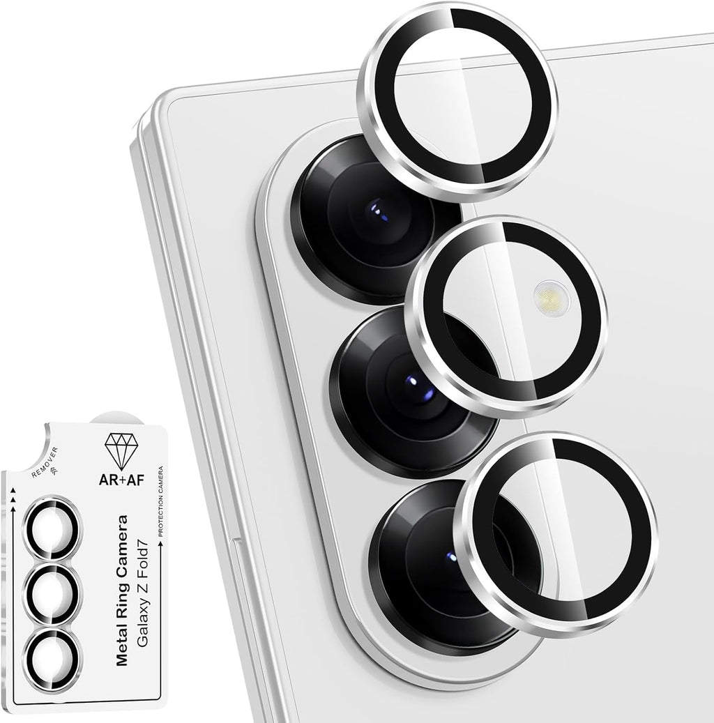 for Samsung Galaxy Z Fold 7 Camera Lens Protector, Individual Metal Ring Tempered Glass Lens Cover, [Strong Adsorption] Scratch Resistant Ultra-Thin HD Clear Lens Cover, 1 Set-Slivery Ring