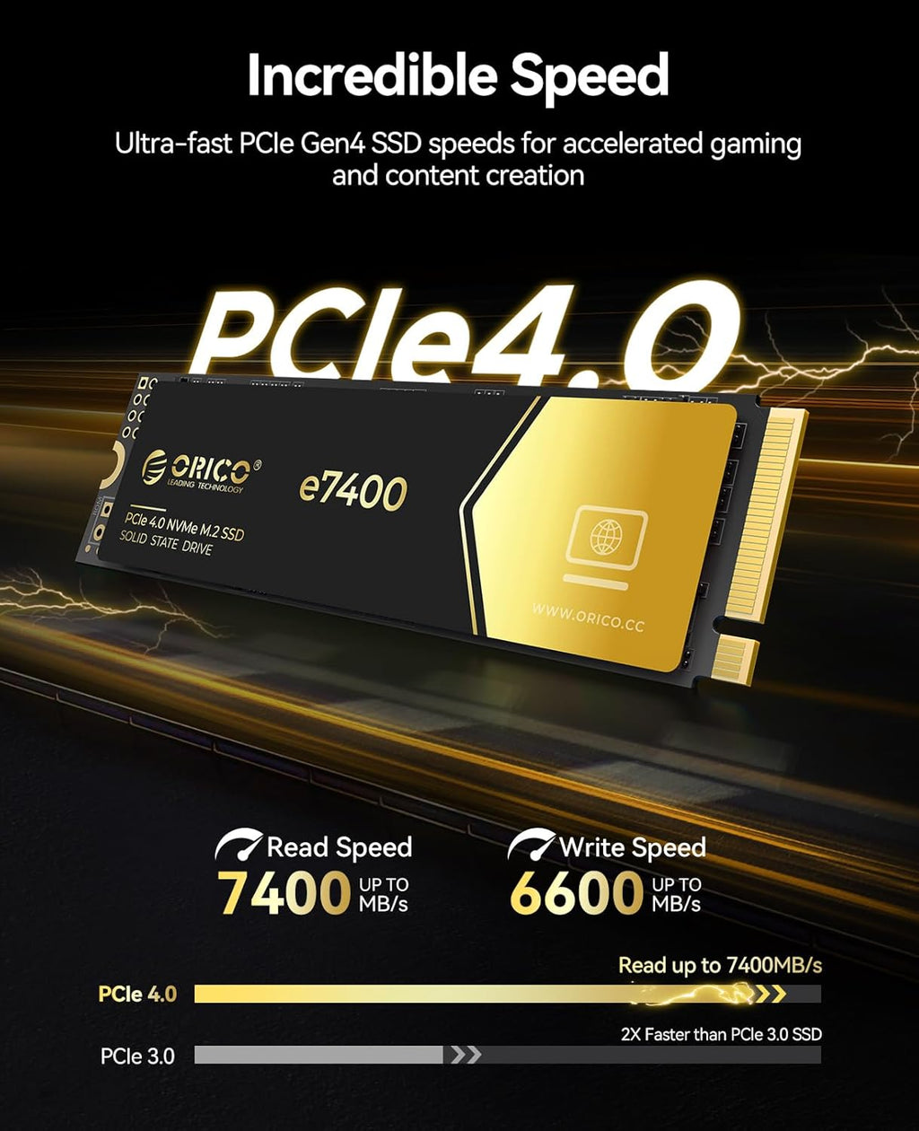 ORICO 1TB NVMe SSD PCIe 4.0- Up to 7400MB/s, M.2 2280 PCIe 4.0X4 Internal Solid State Drive, Fast Heat Dissipation, Compatible with macOS Windows for Gamers and Creators-e7400