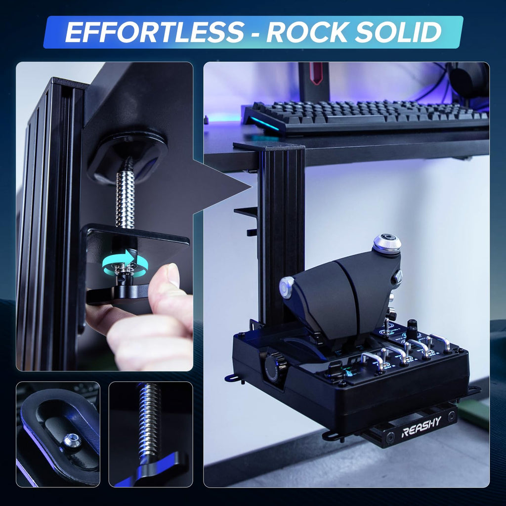 Reashy Hotas Mount, Joystick Mount, Aluminum Flight Stick Desk Mount for Logitech X56, X52, X52 Pro, Thrustmaster T.1600M, TCA, T.Flight Hotas One, 4, X, Airbus, VKB Gladiator Nxt (Black)