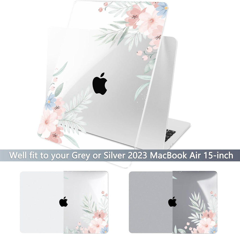 Batianda Premium Case for New MacBook Air 15 inch 2025 M4 2024 2023 with M3 M2 Chip Model A3114 A2941, Designed Protective Plastic Hardshell & Keyboard Cover & Screen Protector, Watercolor Floral