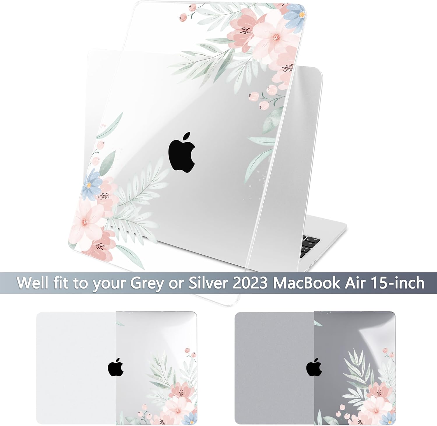 Batianda Premium Case for New MacBook Air 15 inch 2025 M4 2024 2023 with M3 M2 Chip Model A3114 A2941, Designed Protective Plastic Hardshell & Keyboard Cover & Screen Protector, Watercolor Floral