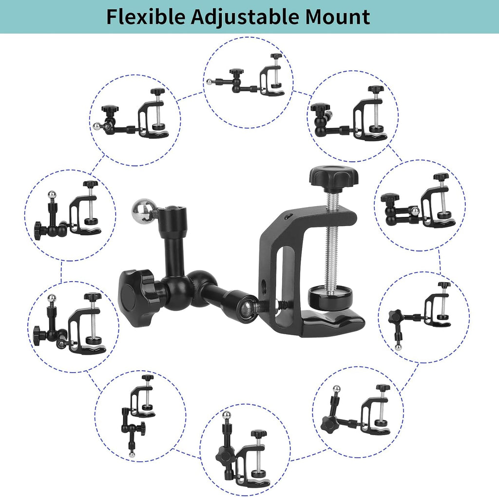 iPhone Mount for Desk/Table/Rod/Kitchen Cabinet,360°Adjustable Aluminum Alloy Phone Stand,Clip Holder Compatible with 3.5~7.5" iPhone/Nexus/HTC/Huawei/Smartphone