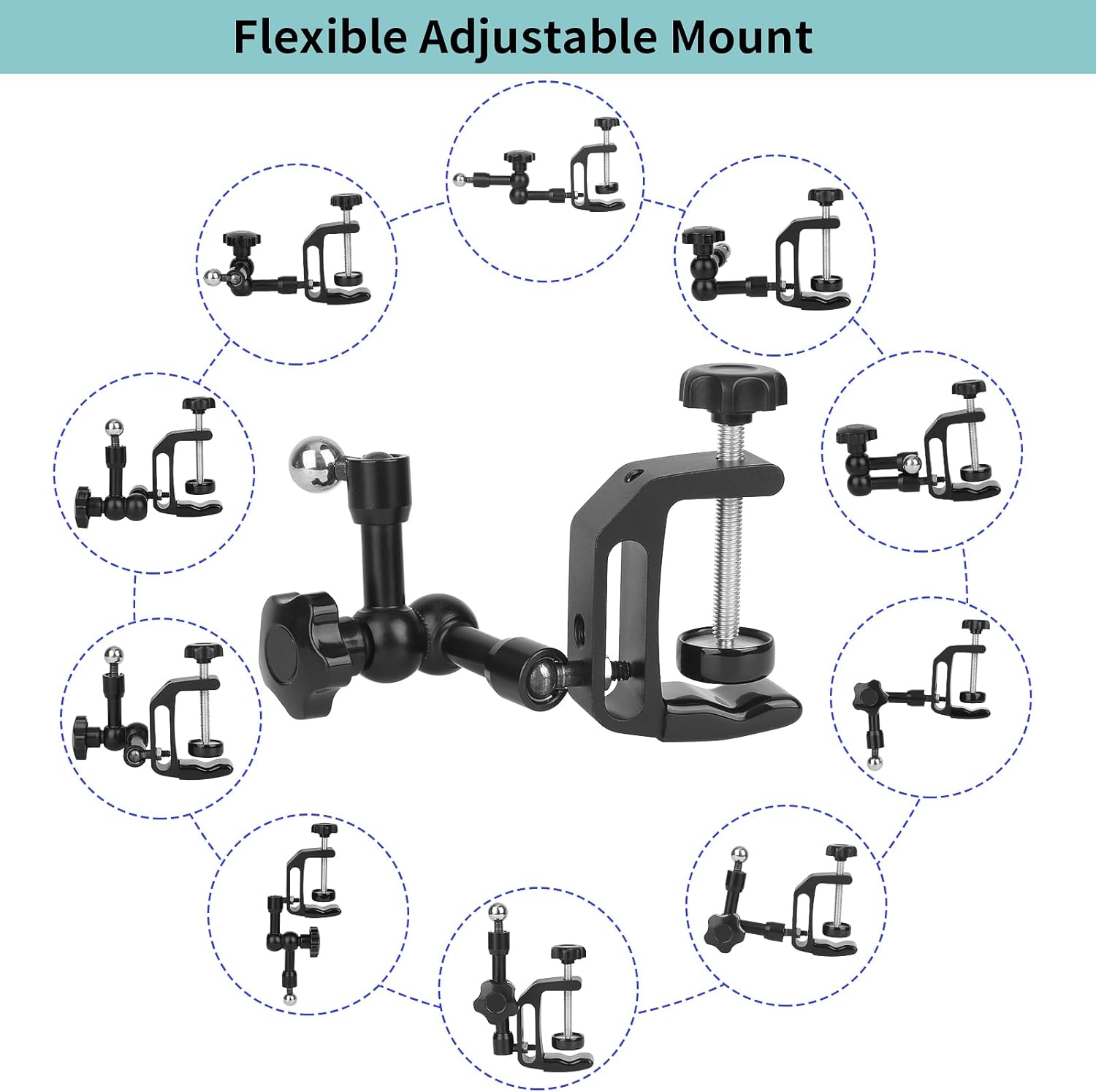 iPhone Mount for Desk/Table/Rod/Kitchen Cabinet,360°Adjustable Aluminum Alloy Phone Stand,Clip Holder Compatible with 3.5~7.5" iPhone/Nexus/HTC/Huawei/Smartphone