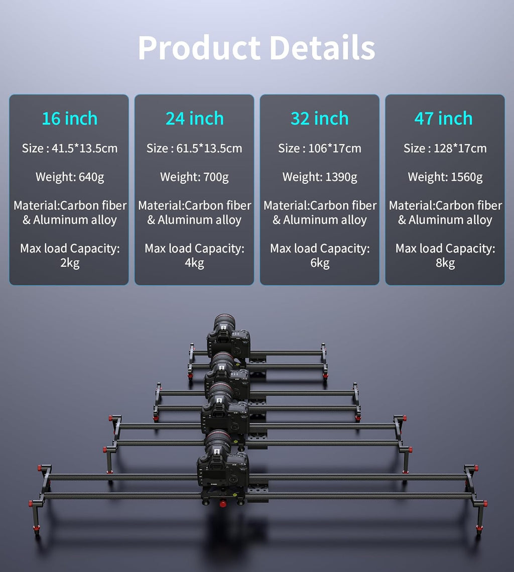 Zecti Camera Slider 24"/60 cm Adjustable Carbon Fiber Camera Dolly Track Slider Video Stabilizer Rail for Camera DSLR Video Movie Photography Camcorder Stabili & Phone, Black