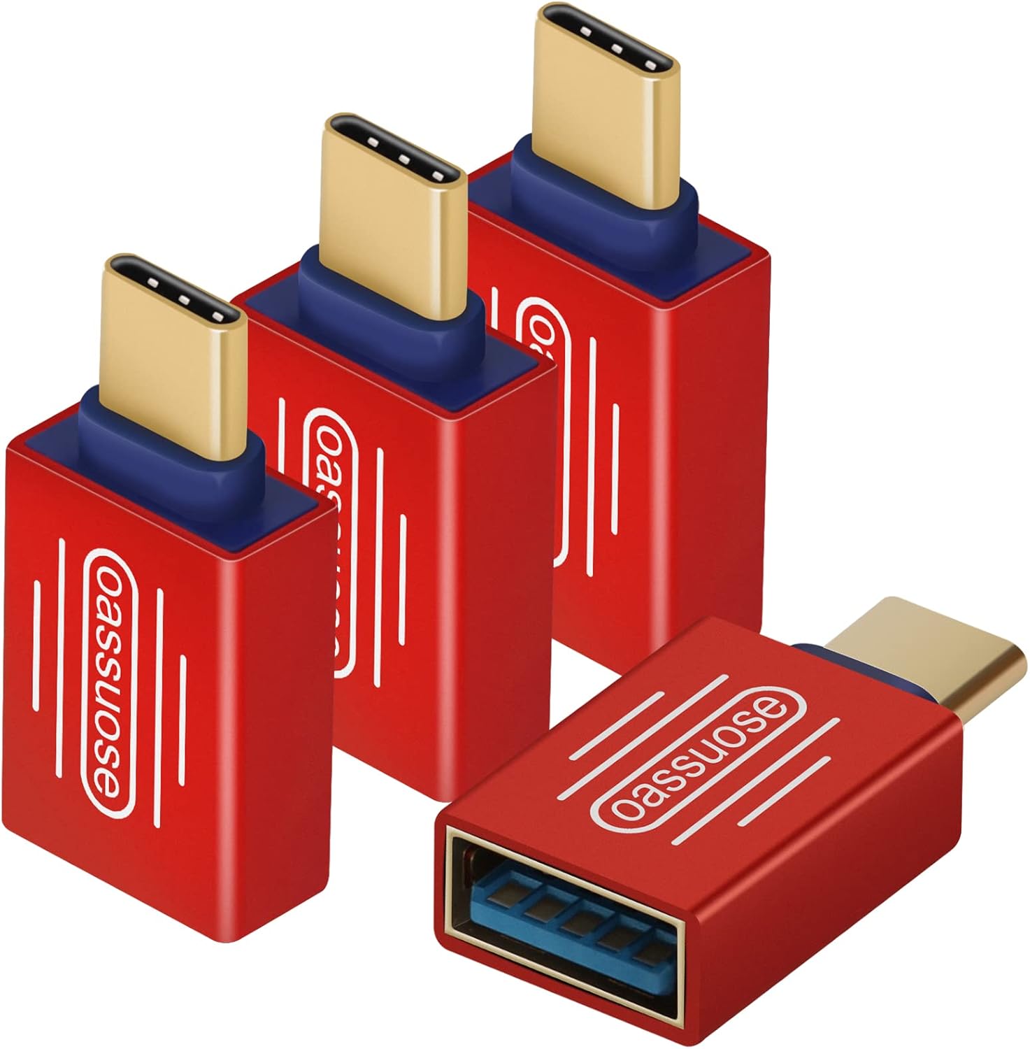 USB C to USB 3.0 Adapter [4-Pack Gold-Plated]，USB C Male to USB 3.0 Female OTG Adapter for MacBook Pro 2020,MacBook Air 2020,iPad mini/Pro 2021,iMac 2020 and Other Type C Devices (Red)