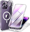Miracase Magnetic for iPhone 14 Pro Case 6.1 inch, (Compatible with MagSafe) Upgrade Full-Body Clear Phone Bumper Case with Built-in 9H Tempered Glass Screen Protector, Magnetic Clear