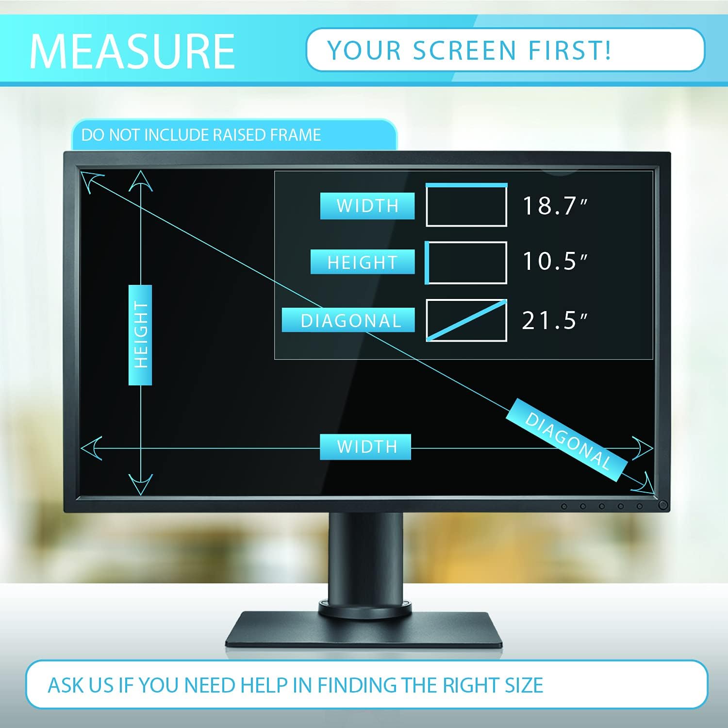 Premium Privacy Screen Filter for 21.5 Inches Desktop Computer Widescreen Monitor with Aspect Ratio 16:09. Anti Glare and Anti Blue Light Protection