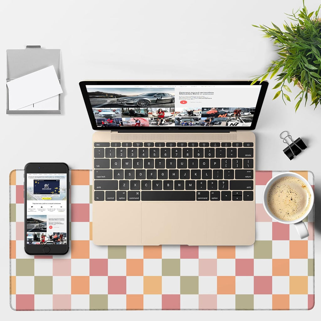 Gaming Desk Pad Large Extra Length Multicolored Chess Board Mouse Pad Keyboard Laptop Non-Slip Waterproof with Rubber Base Thick Stitched Edge Mouse Mat for Office Home 35.4 x 15.7 Inches