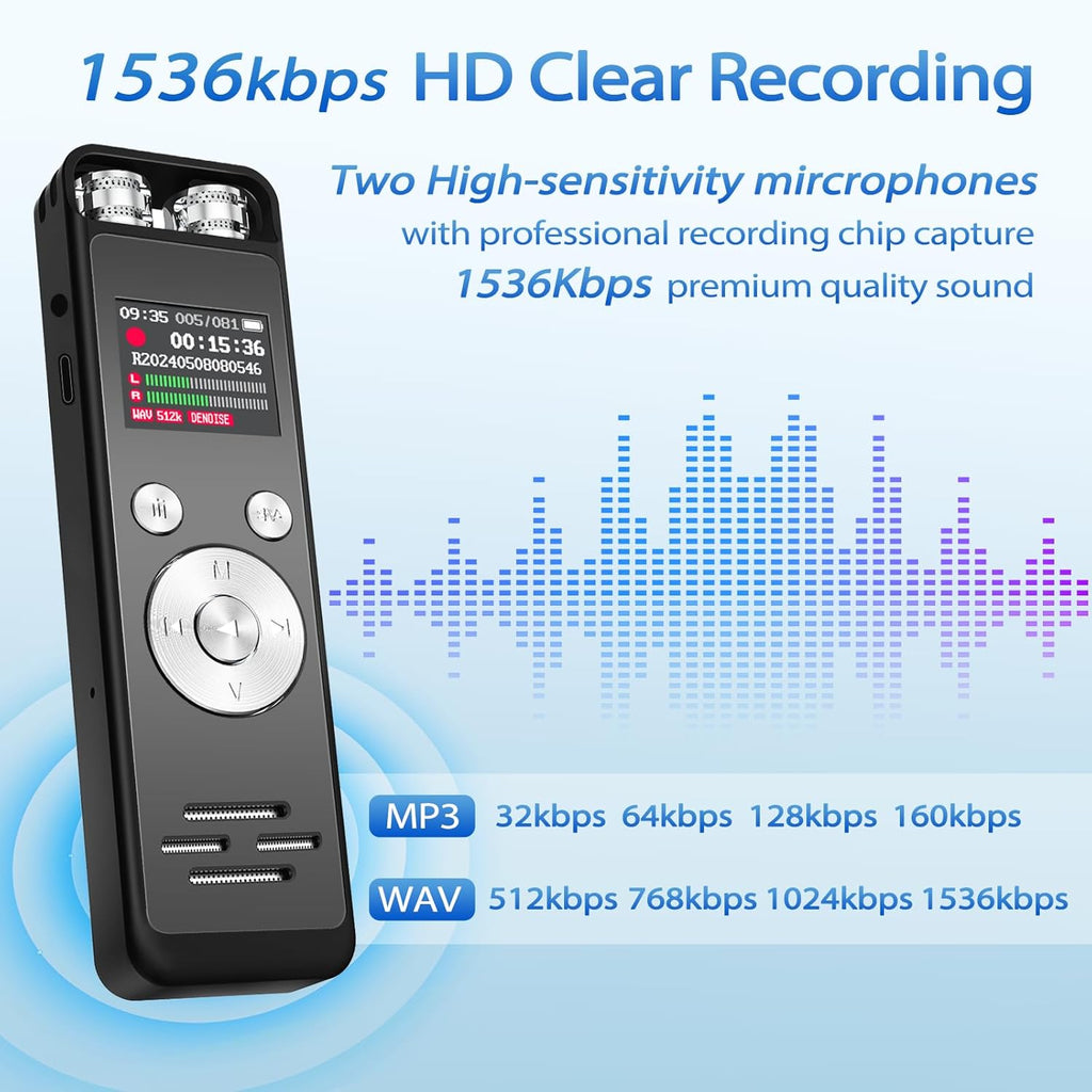 128GB Digital Voice Recorder with Playback - Voice Activated Recorders for Lectures/Meetings/Interviews, 9300Hours Audio Recorder Device, Dictaphone Tape Recorder Portable Mini with USB and Mp3 Player