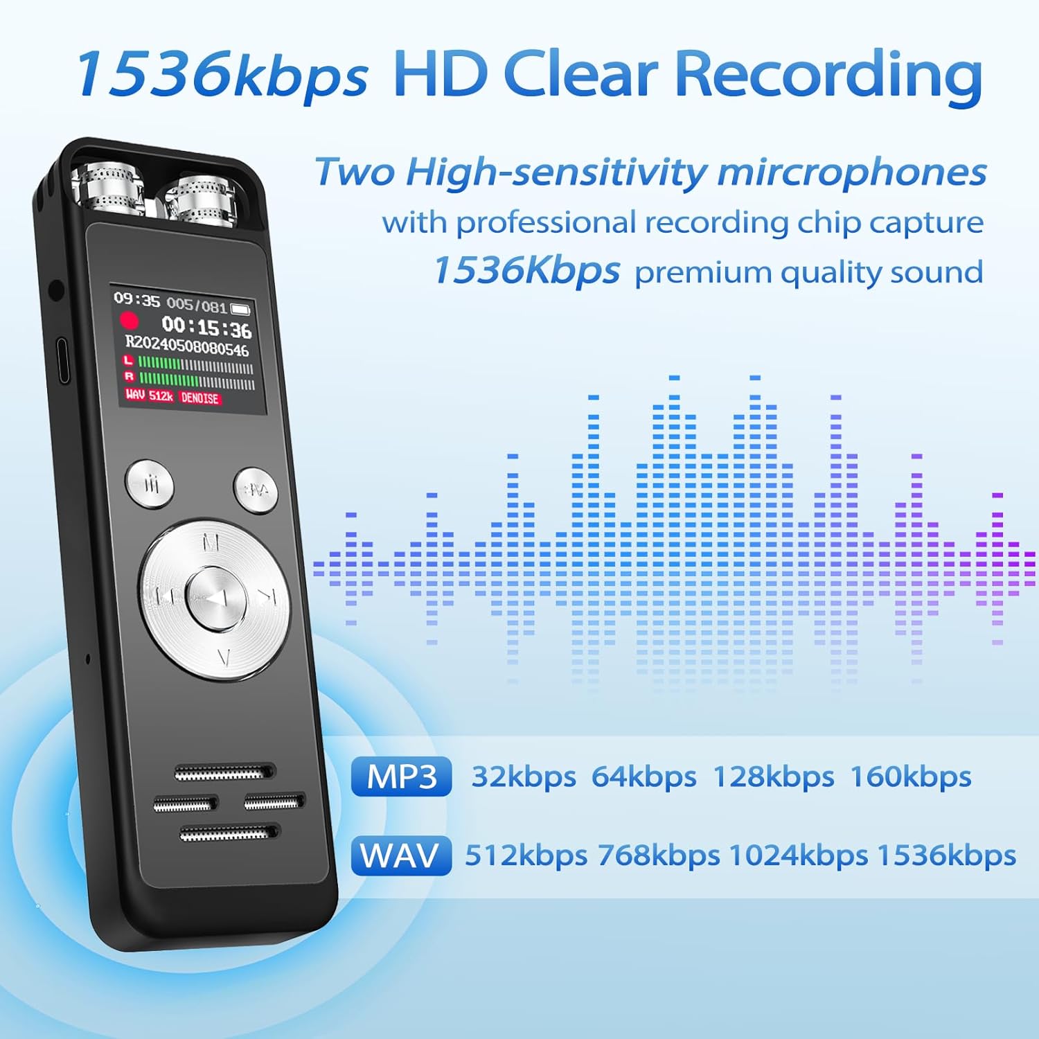128GB Digital Voice Recorder with Playback - Voice Activated Recorders for Lectures/Meetings/Interviews, 9300Hours Audio Recorder Device, Dictaphone Tape Recorder Portable Mini with USB and Mp3 Player
