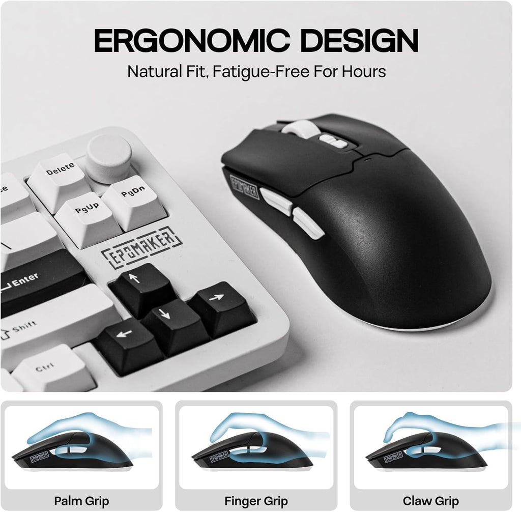 EPOMAKER Click Lite Wireless Gaming Mouse, 800 to 12,000 DPI Adjustable, PAW3311 Sensor, 500mAh, 59g, 2.4G/BT/USB-C Rechargeable Wireless Mouse with 5 Programmable Buttons for PC/Mac/Linux (Black)