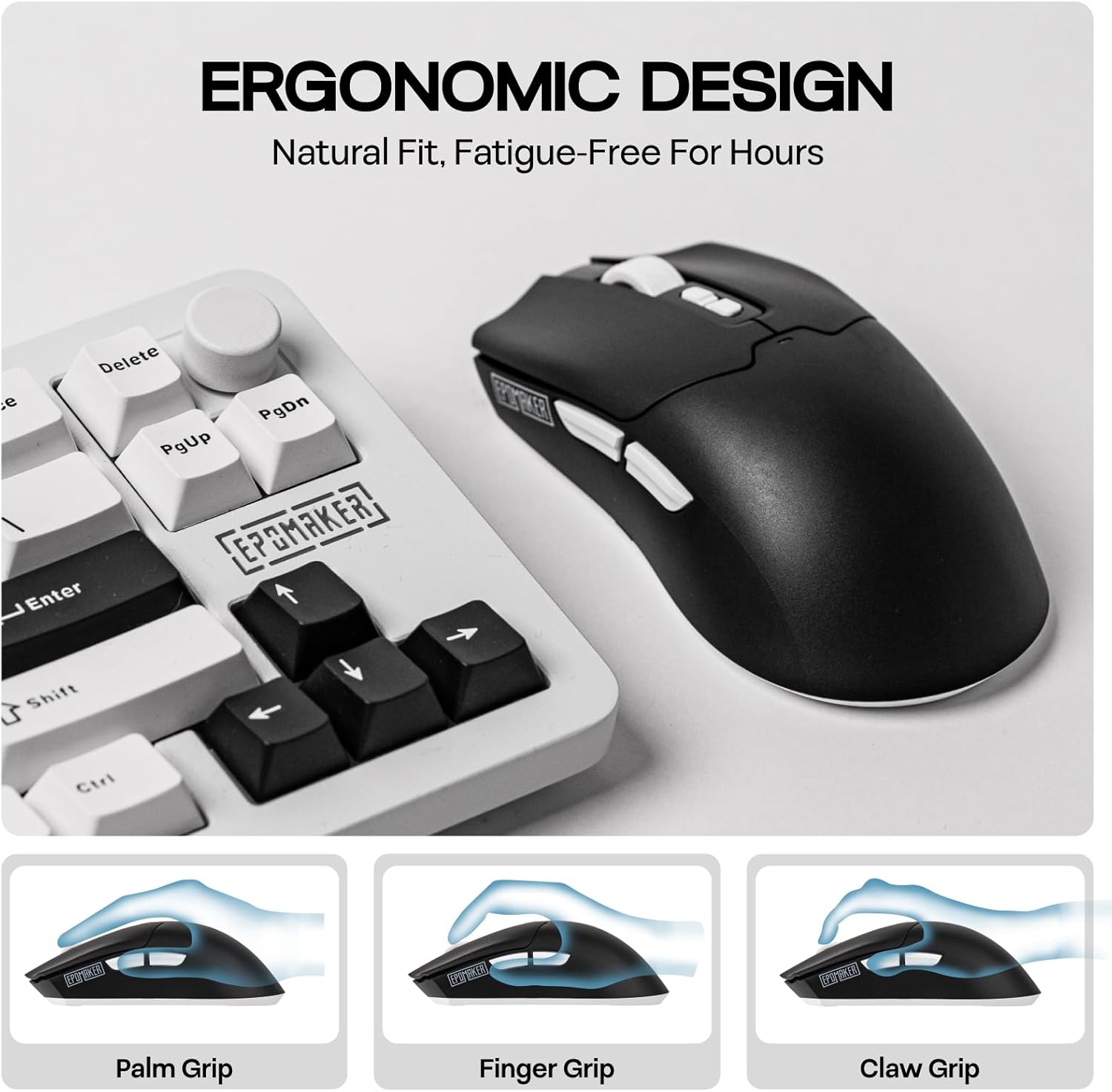 EPOMAKER Click Lite Wireless Gaming Mouse, 800 to 12,000 DPI Adjustable, PAW3311 Sensor, 500mAh, 59g, 2.4G/BT/USB-C Rechargeable Wireless Mouse with 5 Programmable Buttons for PC/Mac/Linux (Black)