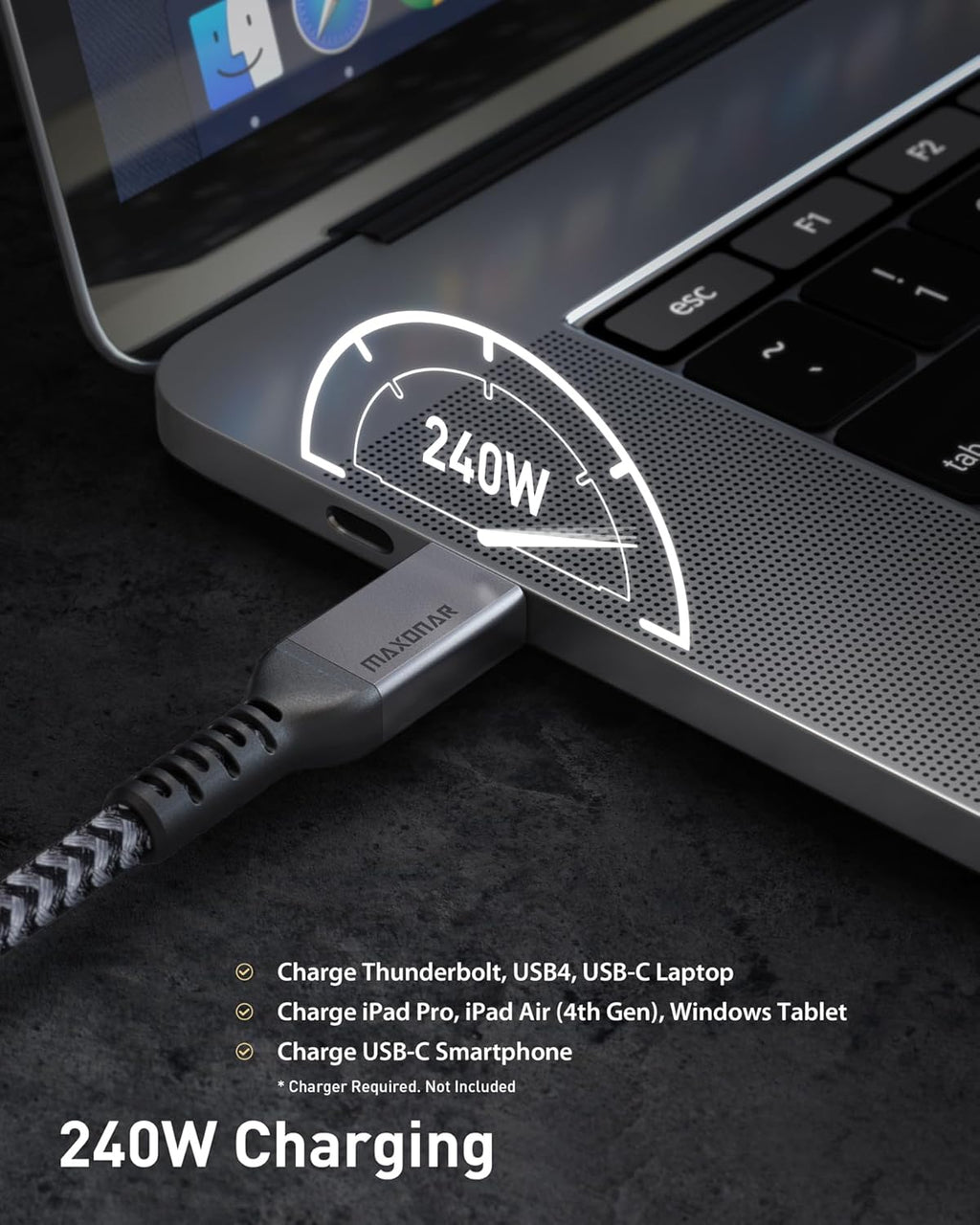 Maxonar [2 Pack 6.6Ft] Thunderbolt 4 Cable, 240W Thunderbolt Cable 40Gbps Data Sync and 8K Display for Thunderbolt 4/3, USB 4,USB C