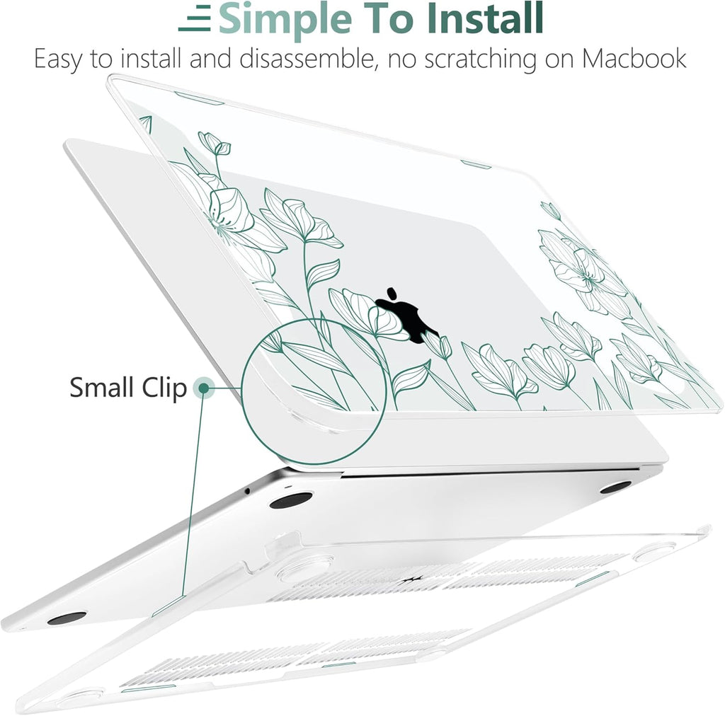 TWOLSKOO Compatible with M4 MacBook Air 13.6 inch Case 2025-2022 Release M4 A3240 M3 A3113 M2 A2681, Plastic Hard Shell & Keyboard Cover & Type C Adapter & Screen Protector, Botanical Line Art
