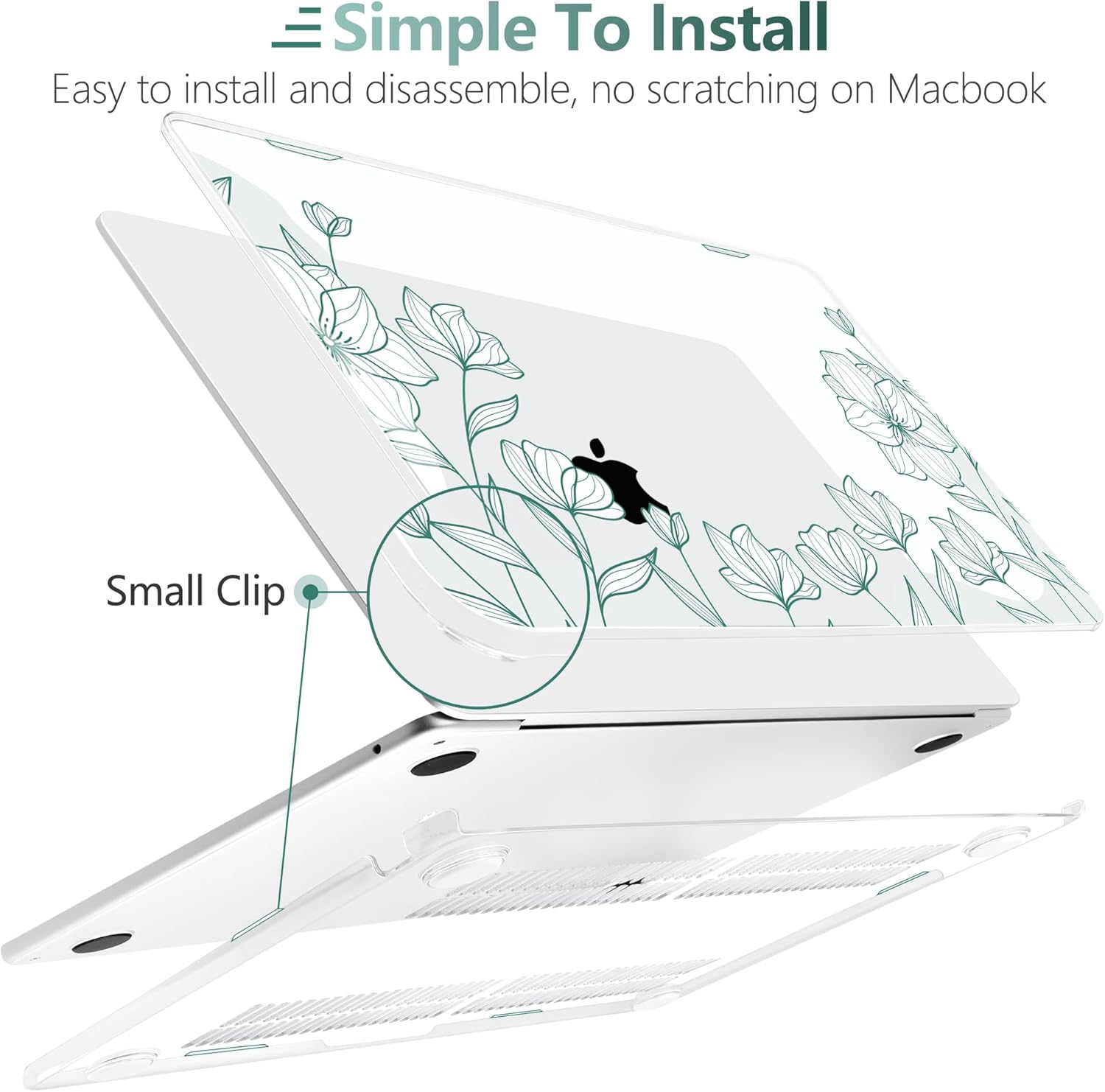 TWOLSKOO Compatible with M4 MacBook Air 13.6 inch Case 2025-2022 Release M4 A3240 M3 A3113 M2 A2681, Plastic Hard Shell & Keyboard Cover & Type C Adapter & Screen Protector, Botanical Line Art