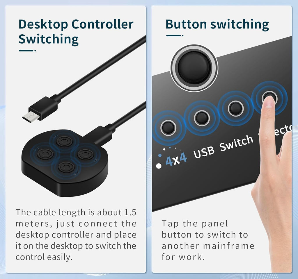USB 3.0 Switch 4 Computers 3 Computers Keyboard Mouse,4 Port USB Switcher Sharing Mouse Keyboard Scanner Printer, Includes Cables and Remote