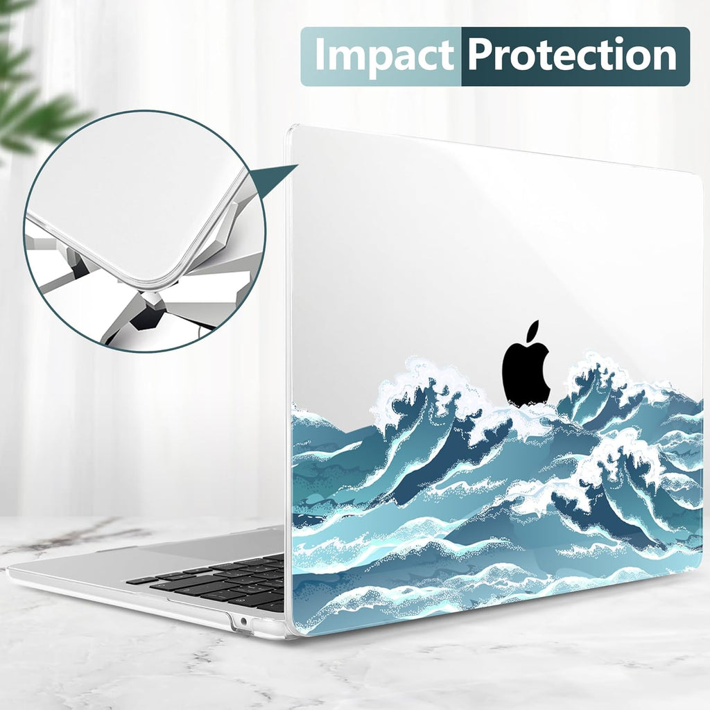 TWOLSKOO Compatible with M4 MacBook Air 15 inch Case 2025-2023 Released Model M4 A3241 M3 A3114 M2 A2941, Plastic Hard Shell & Screen Protector & Keyboard Cover & Trackpad Film, Ocean