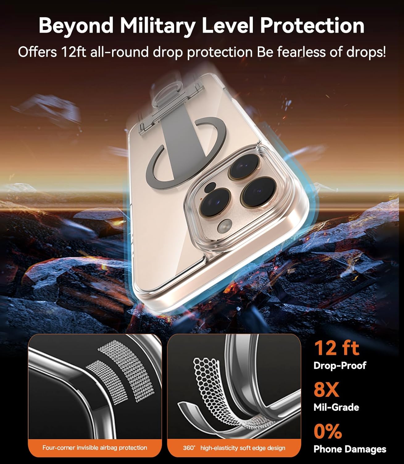 for iPhone 16 Case 4-in-1 - Magnetic Clear, Adjustable Wrist Strap, Foldable Stand & Crossbody Lanyard, Anti-Yellowing Protective Case (for iPhone 16)
