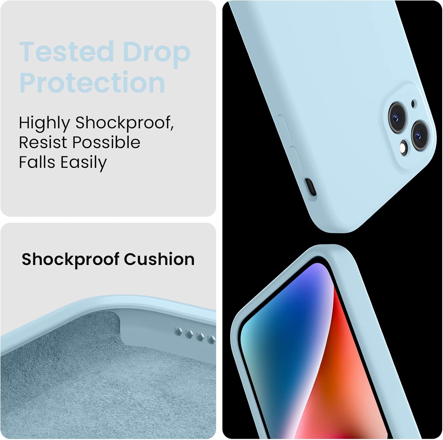 FireNova Designed for iPhone 13 Case, Silicone Upgraded [Camera Protection] Phone Case with [2 Screen Protectors], Soft Anti-Scratch Microfiber Lining Inside, 6.1 inch, Sky Blue