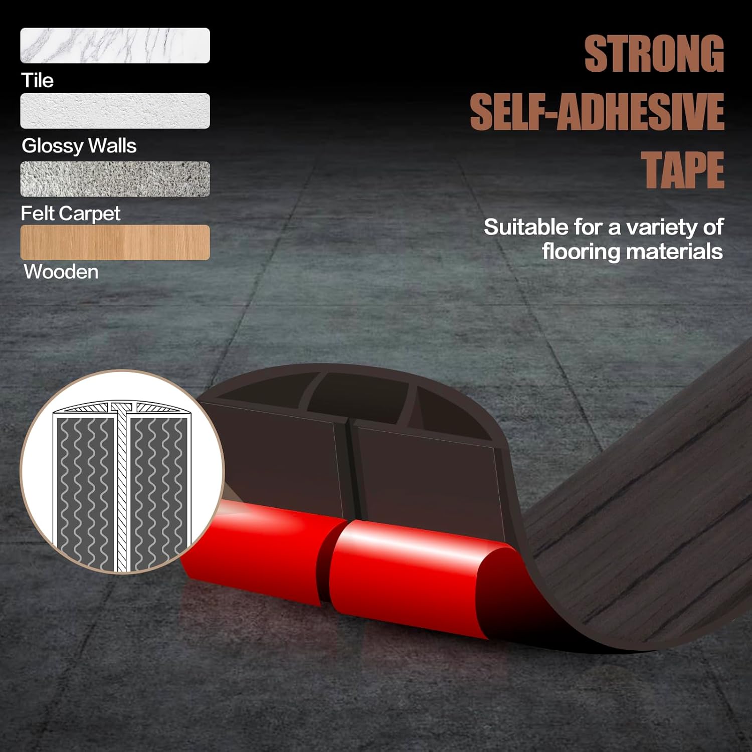 Floor Cord Cover Self Adhesive Cord Hider,3.3FT Cable Management, Extension Strip Protector for Wires, Prevent Cable Trips for Offices, Gyms, Exhibitions Cavity:0.51"(W) x 0.3"(H) Black Wood