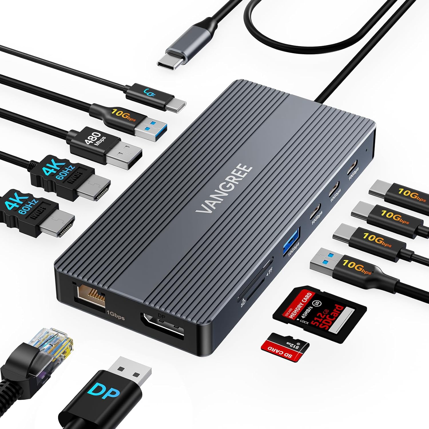 USB C Docking Station, 14 in 1 USB C Hub Multiport Adapter, Triple Display 3 Monitors with Dual 4K@60Hz HDMI+DP, 100W PD, 5xUSB A/C 10Gbps, Ethernet, SD/TF, Audio Ports for Laptop/Lenovo/Dell/HP
