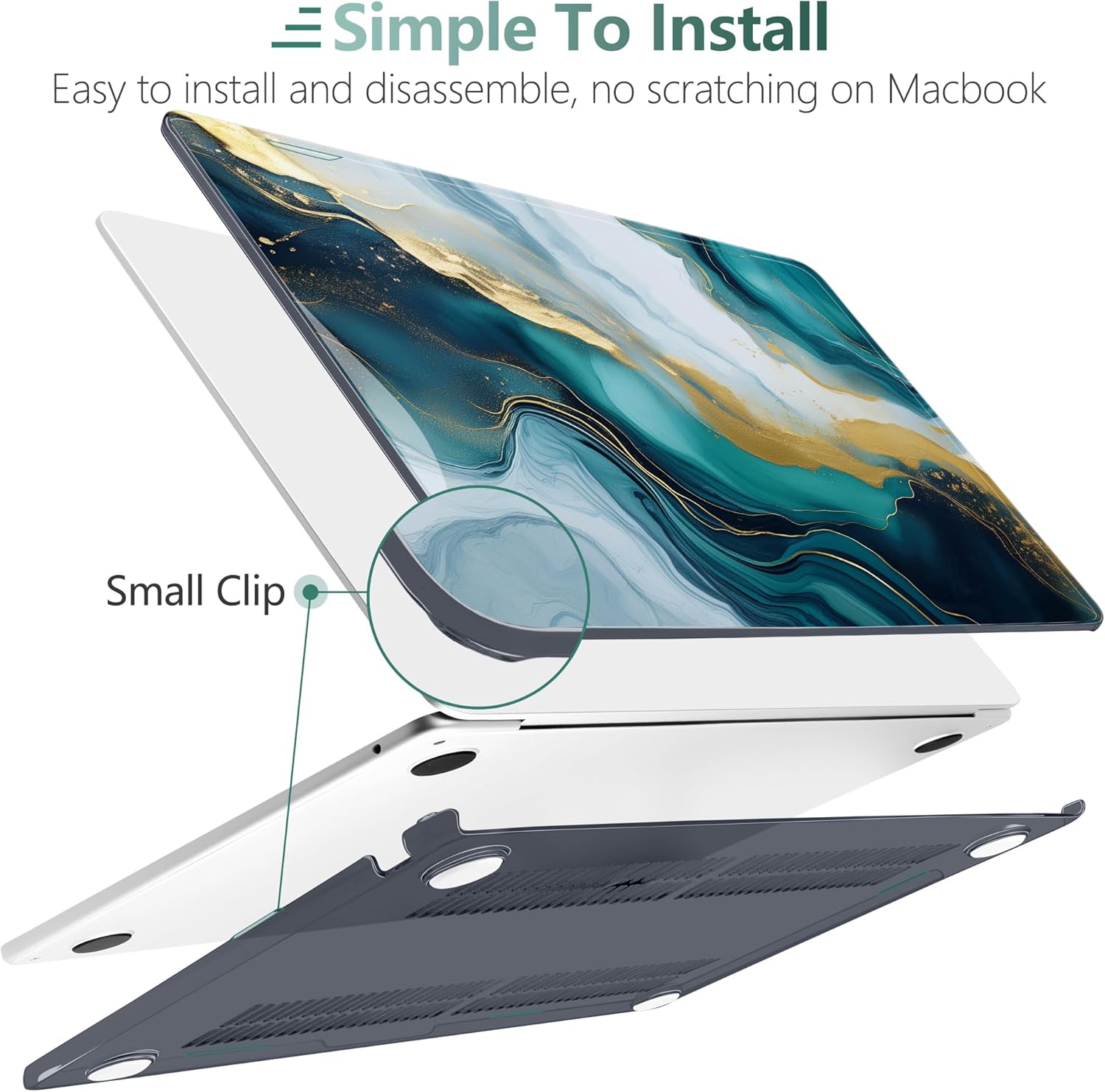 TWOLSKOO Compatible with M4 MacBook Air 13.6 inch Case 2025-2022 Release M4 A3240 M3 A3113 M2 A2681, Plastic Hard Shell & Keyboard Cover & Type C Adapter & Screen Protector, Graphite Marble