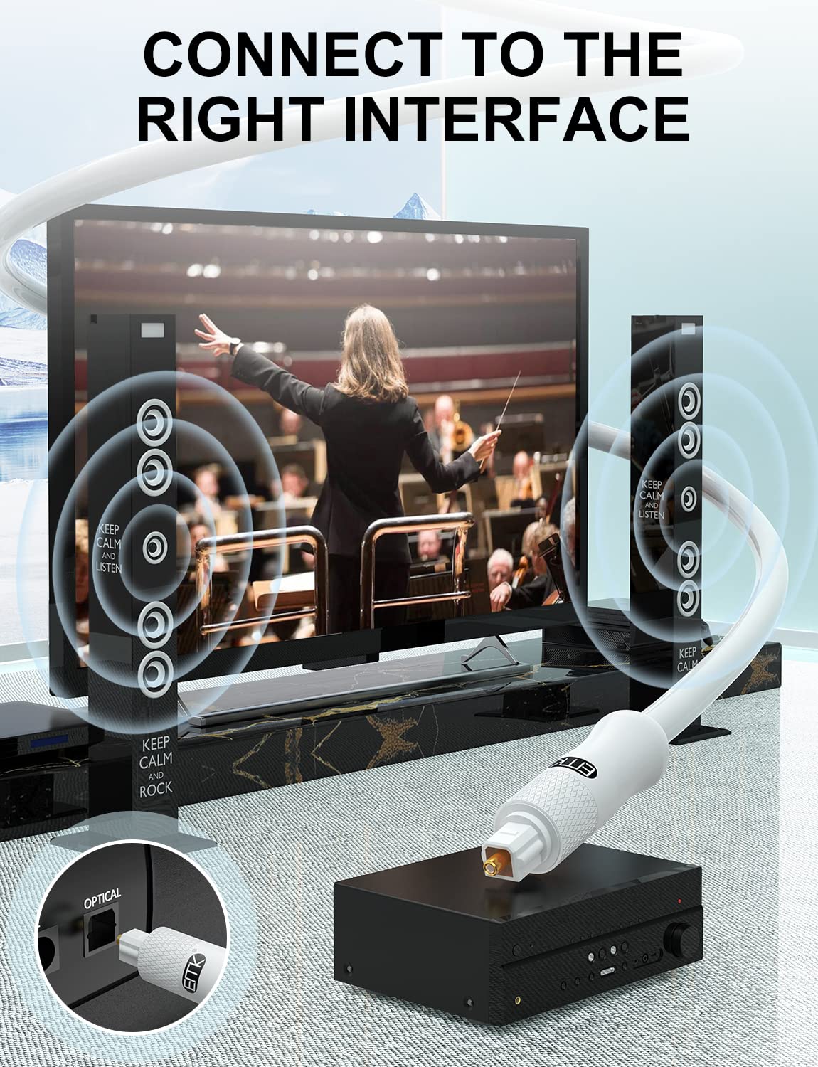 EMK White Optical Audio Cable [11ft/3.6M] - Digital SPDIF Toslink Fiber Optic Cable for Sound Bar, TV, Home Theater, Blu-ray Player - White, High-Speed, Low-Loss, Gold-Plated Connectors